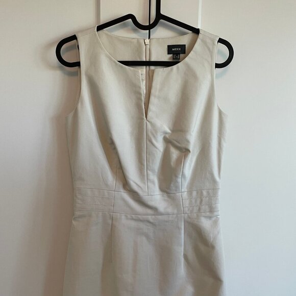Mexx Neutral Sleeveless Lined Cotton Fitted Sheath Dress Cream Sz 34 NWT - Picture 2 of 16